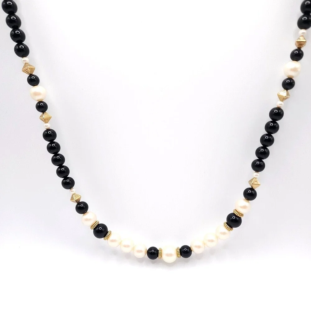 1928 Brand Beaded Necklace Women's Gold Tone Black Pearl‎ 18 in Elegant Jewelry